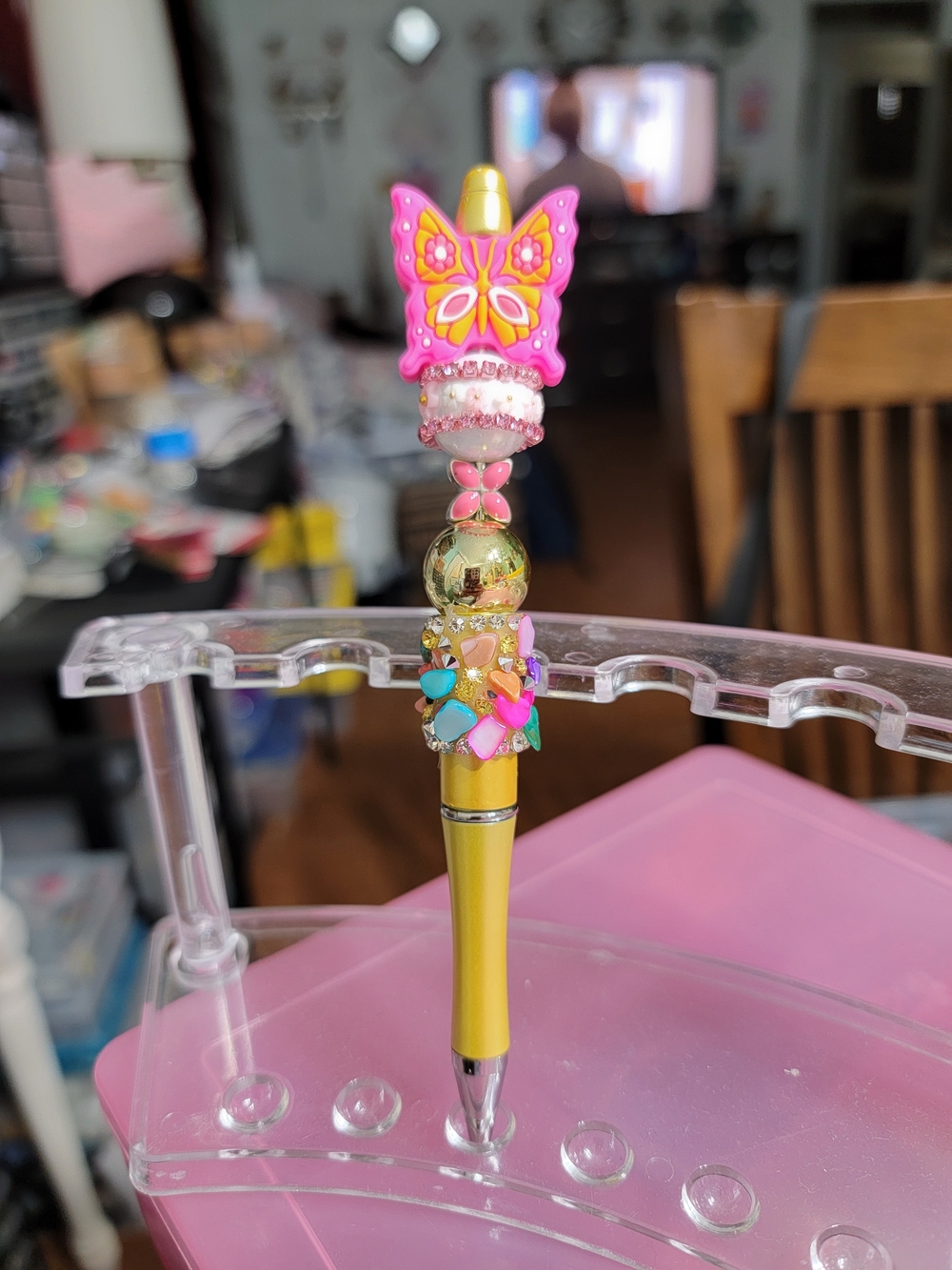 Decorative Pink & Gold Butterfly Beaded Pen - Picture 2 of 4